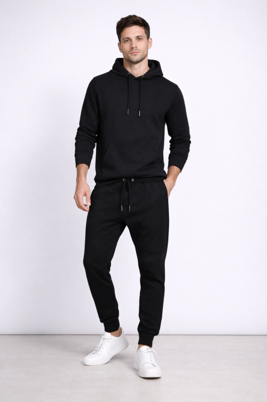 Men’s solid colour joggers with elastic waistband and tapered fit